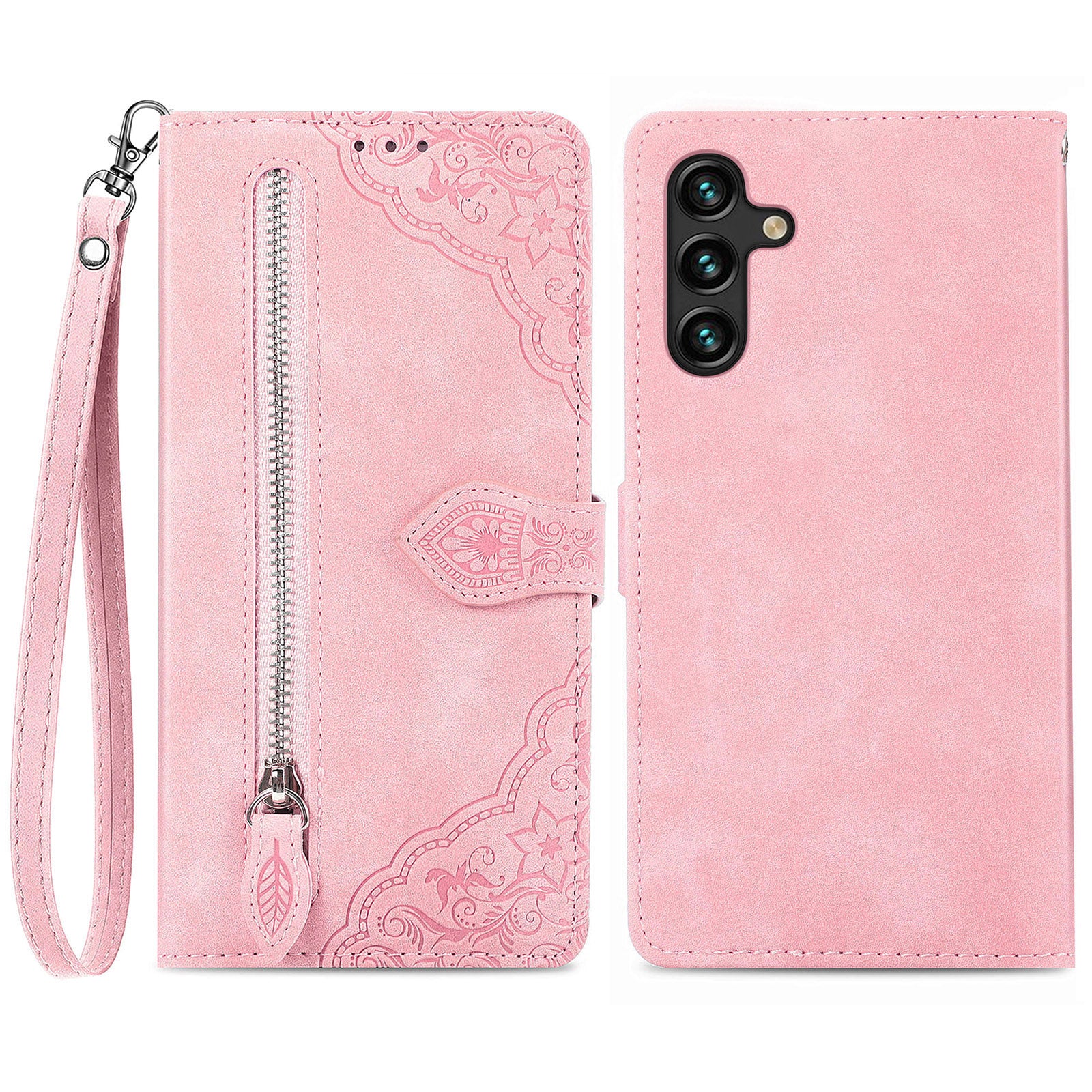 For Samsung Galaxy A04s 4G (164.7 x 76.7 x 9.1 mm) / A13 5G / M13 5G Flower Imprinted Pattern PU Leather Zipper Pocket Cell Phone Cover Stand Wallet Case For Samsung Galaxy A04s 4G (164.7 x 76.7 x 9.1 mm) / A13 5G / M13 5G Flower Imprinted Pattern PU Leather Zipper Pocket Cell Phone Cover Stand Wallet Case